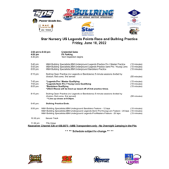 Racers Schedule- June 10-11, 2022- Chris Trickle Classic